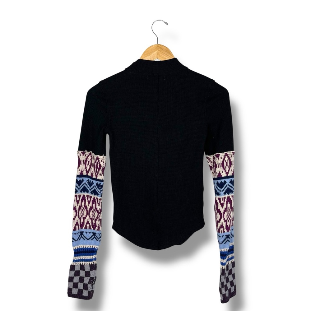 We The Free People Gorgeous Cuff Thermal Top XS Knit Sleeve Thumbhole Fair Isle - Picture 14 of 14